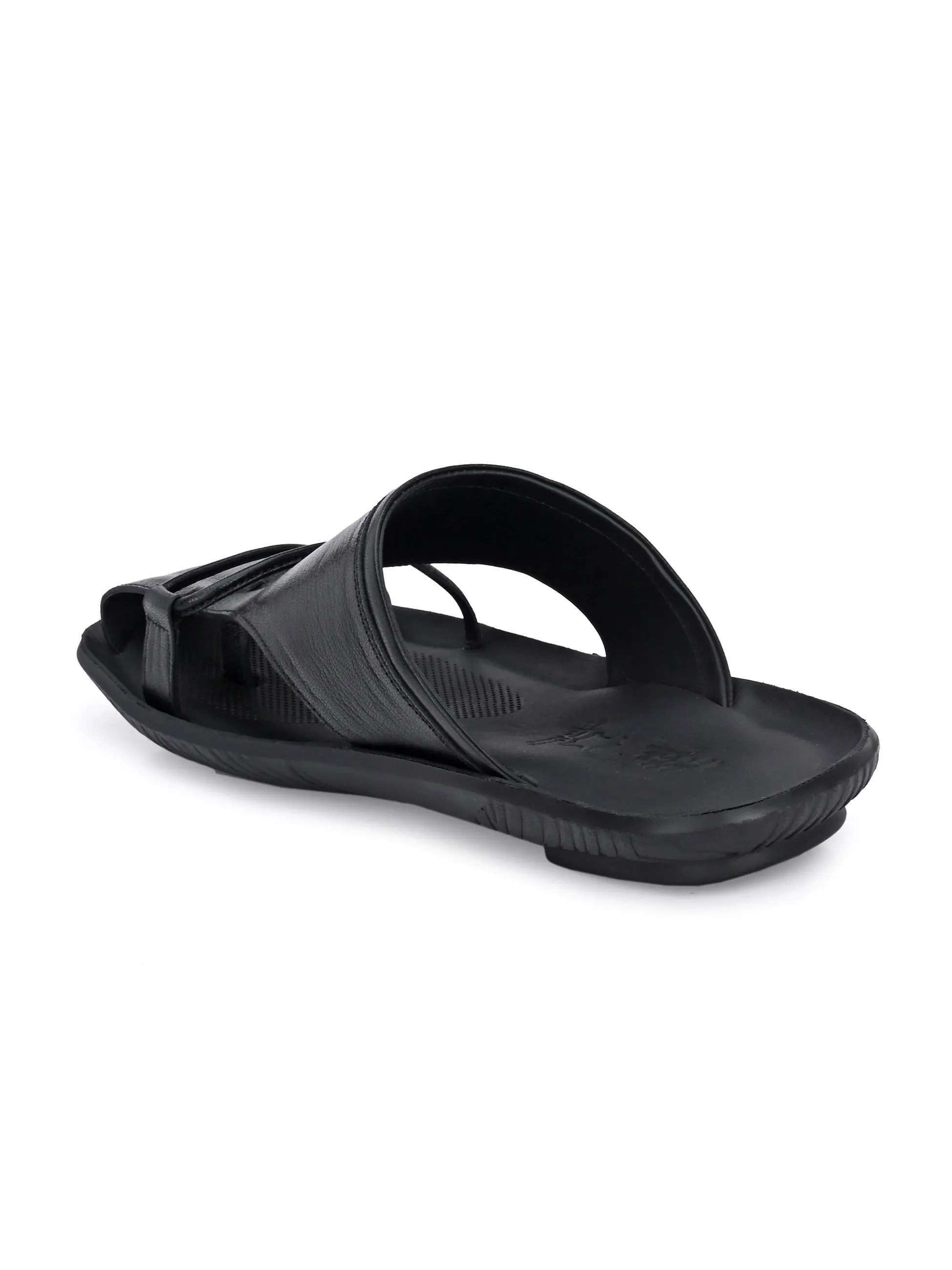 Hitz Men's Black Leather Indoor Outdoor Comfort Slippers