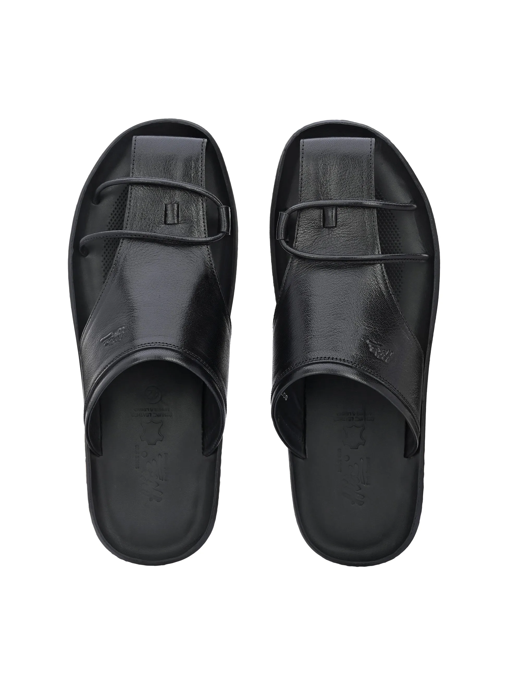 Hitz Men's Black Leather Indoor Outdoor Comfort Slippers