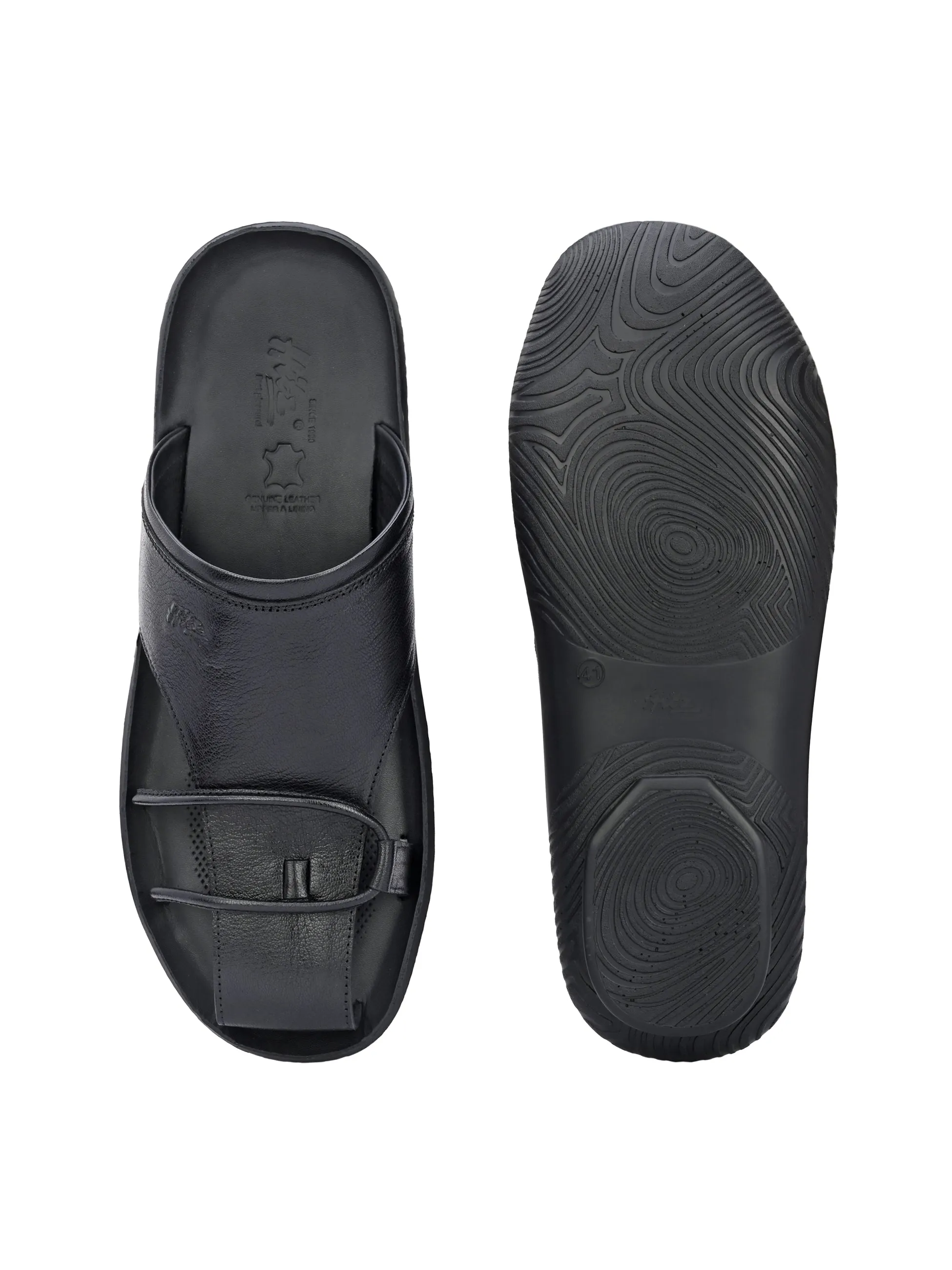 Hitz Men's Black Leather Indoor Outdoor Comfort Slippers