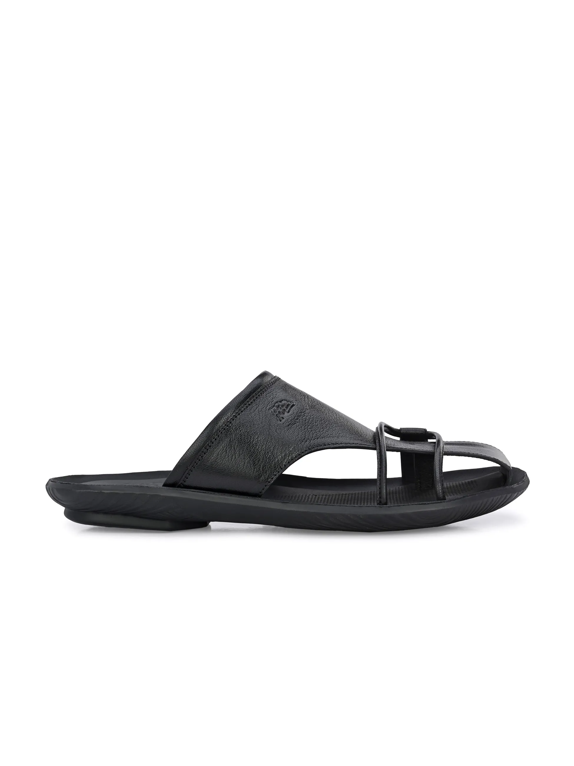Hitz Men's Black Leather Indoor Outdoor Comfort Slippers