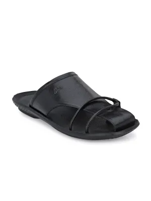 Hitz Men's Black Leather Indoor Outdoor Comfort Slippers