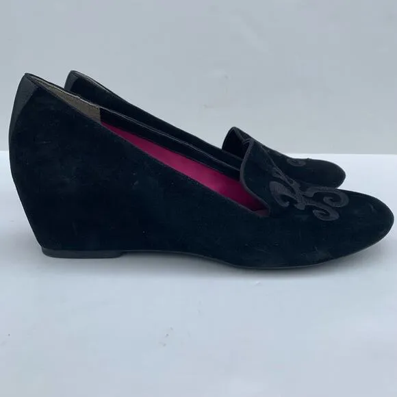 Hush Puppies Black Monogram Smoking Slippers Heels Pumps Leather Slip On 11 43