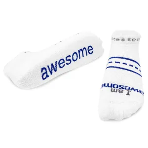I am awesome® white LITE-NOTES™ socks with blue words