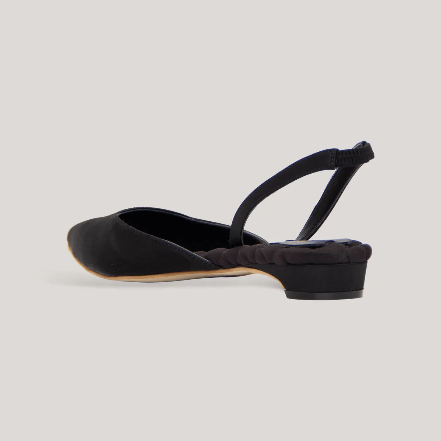 JACKIE | Black Satin Slingback Flats