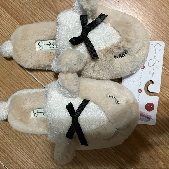 Jessica Simpson Girl's Cute and Cozy Plush Slip on Slippers with Memory Foam