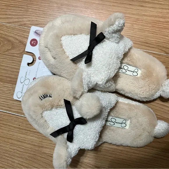 Jessica Simpson Girl's Cute and Cozy Plush Slip on Slippers with Memory Foam