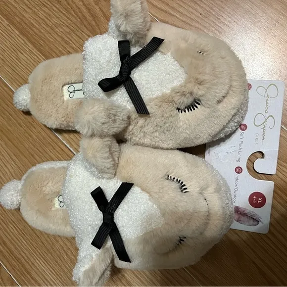 Jessica Simpson Girl's Cute and Cozy Plush Slip on Slippers with Memory Foam