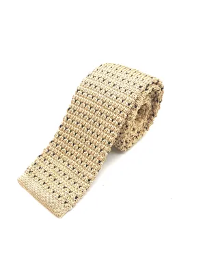 Knitted Flat Edge Pattern Tie - Beige