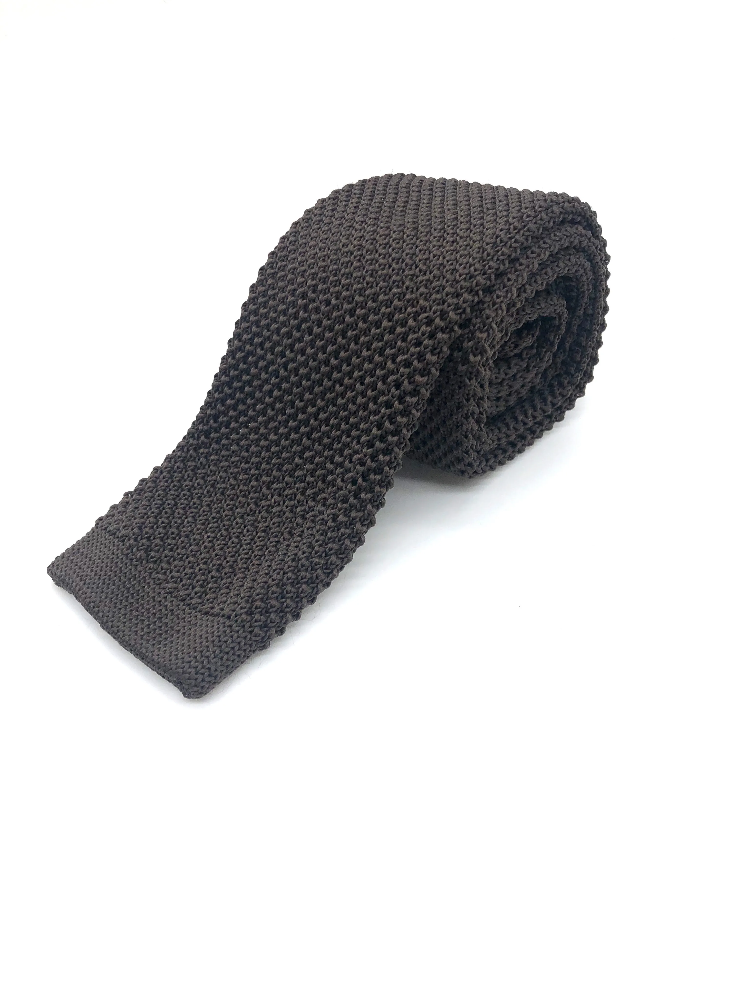 Knitted Flat Edge Tie - Dark Brown