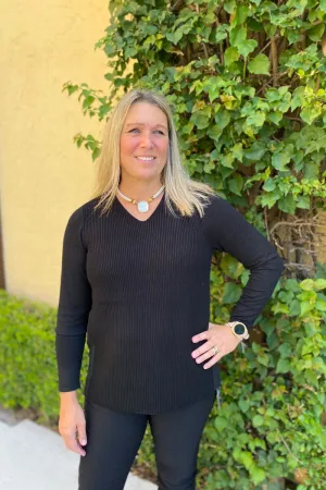 Knitted Front Tunic - Black