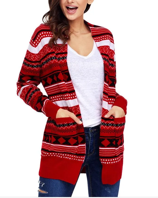 Knitted Loose Christmas Sweater - Red