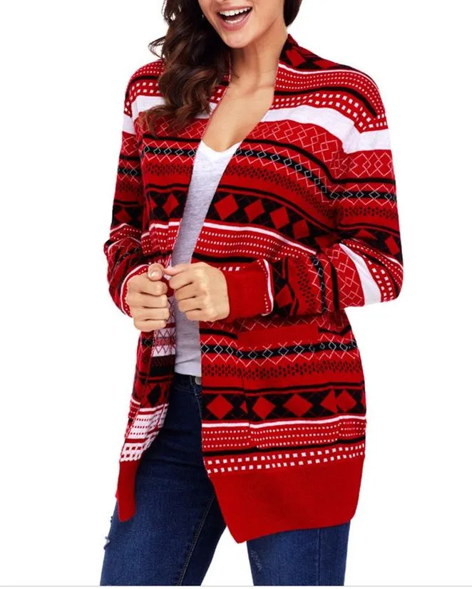 Knitted Loose Christmas Sweater - Red