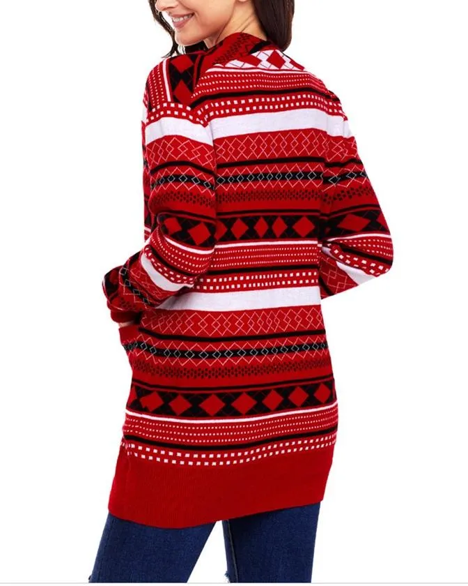 Knitted Loose Christmas Sweater - Red