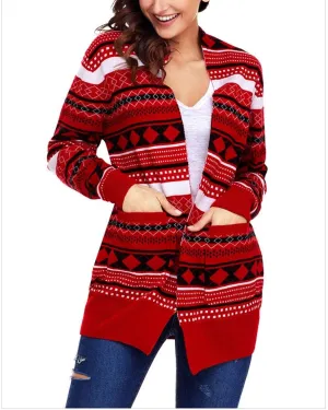 Knitted Loose Christmas Sweater - Red