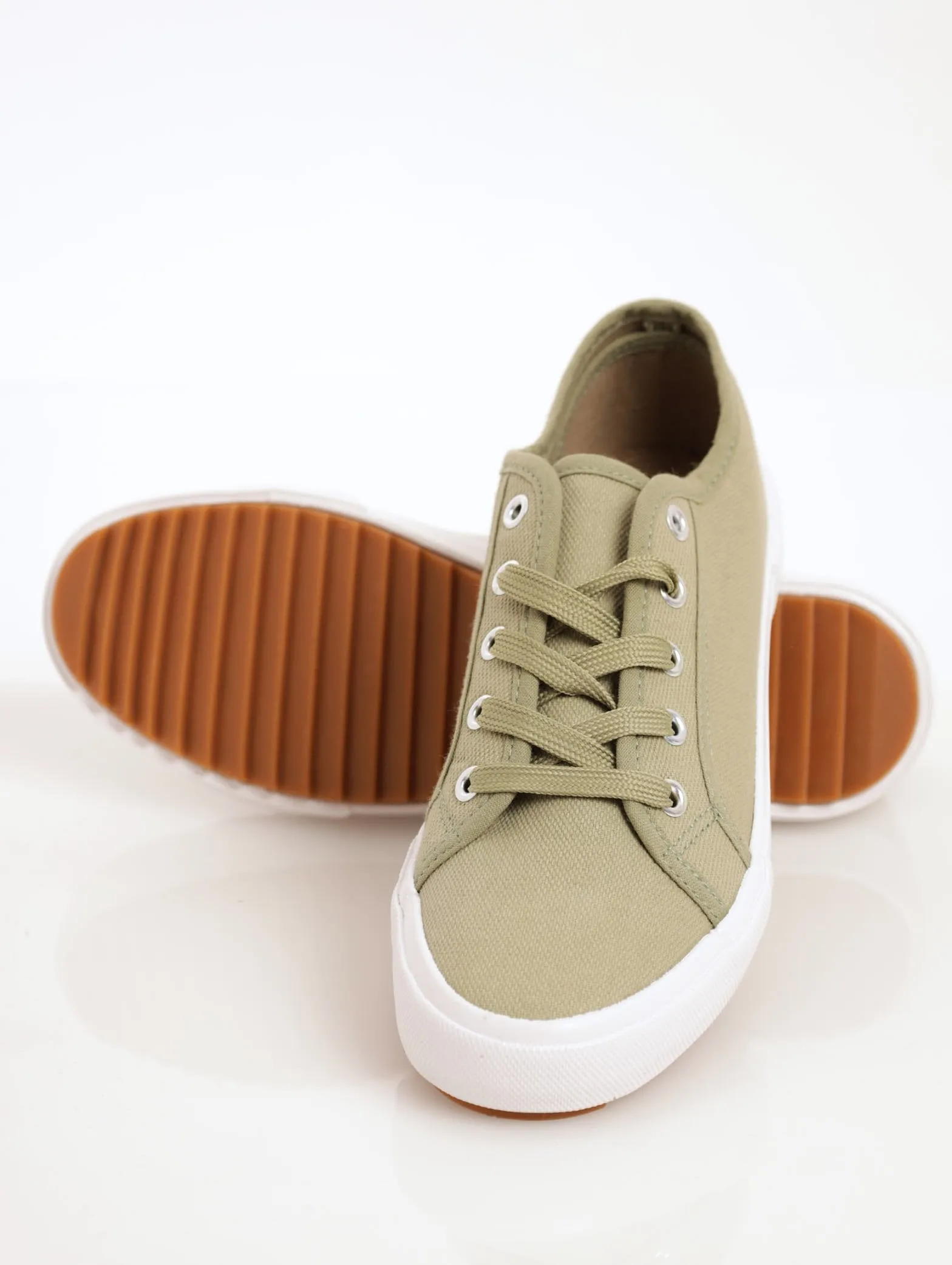 Ladies Canvas Lace-Up Street Sneaker - Olive