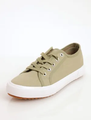 Ladies Canvas Lace-Up Street Sneaker - Olive