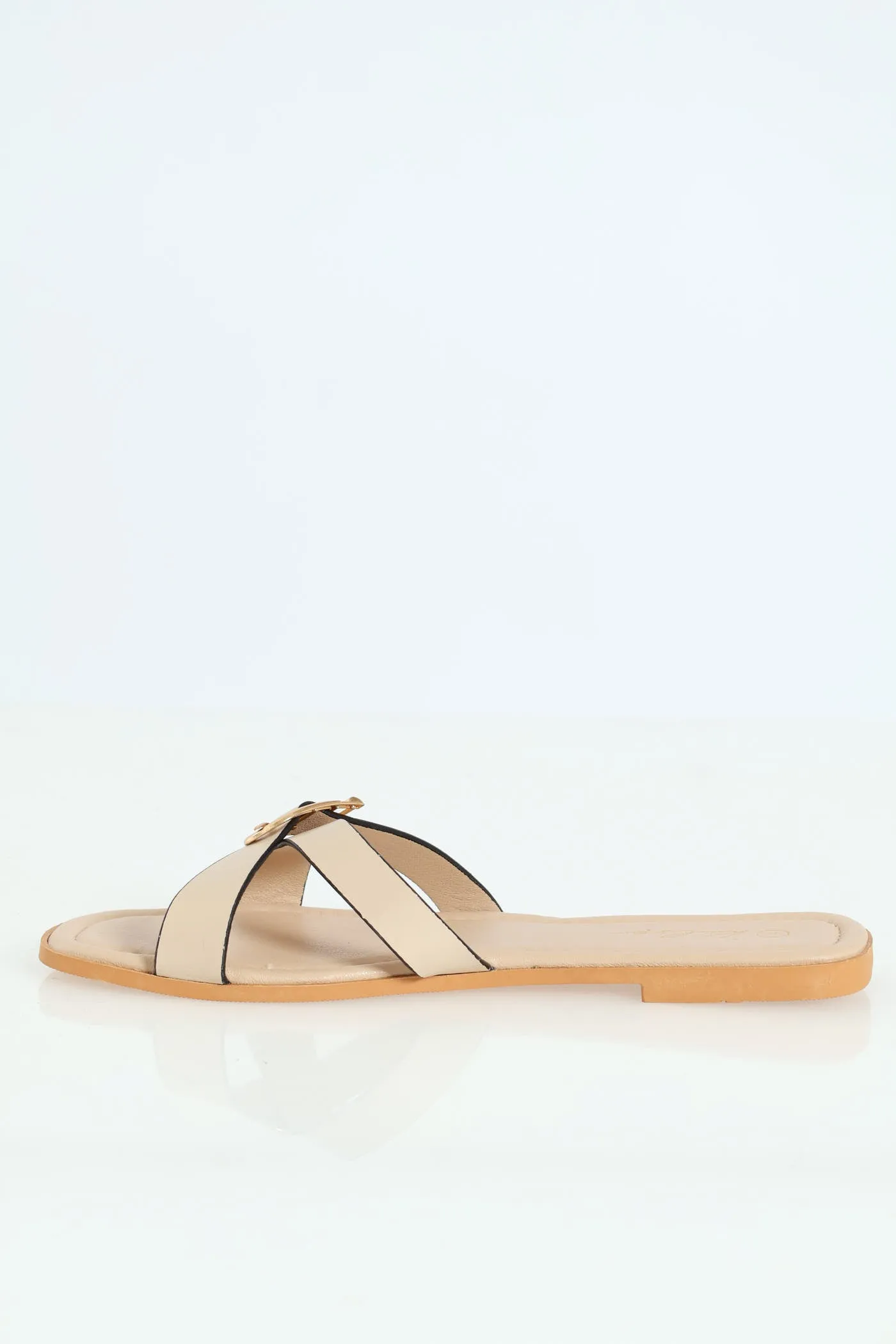 Ladies Cross Strap Buckled Mule Sandal - White
