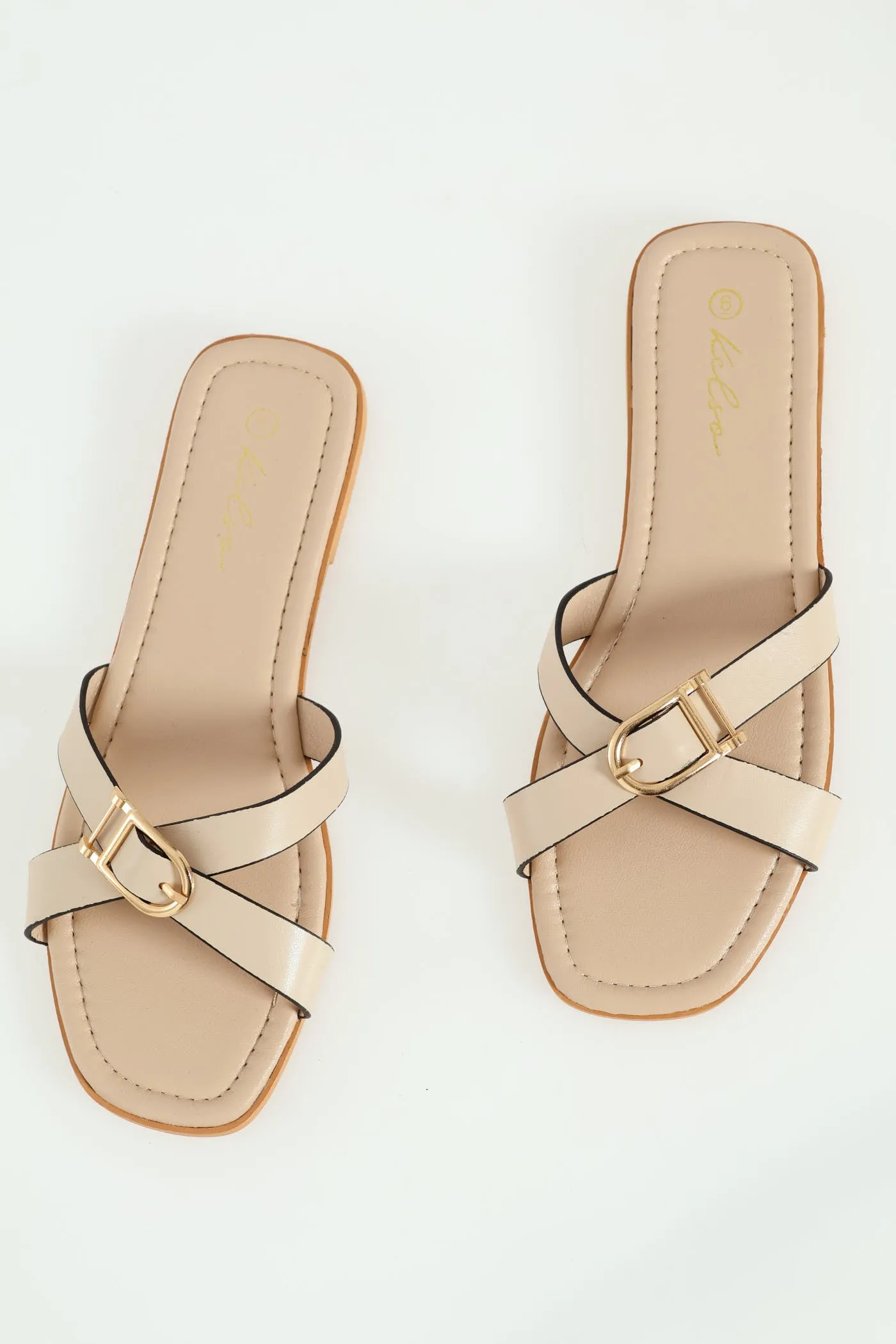 Ladies Cross Strap Buckled Mule Sandal - White