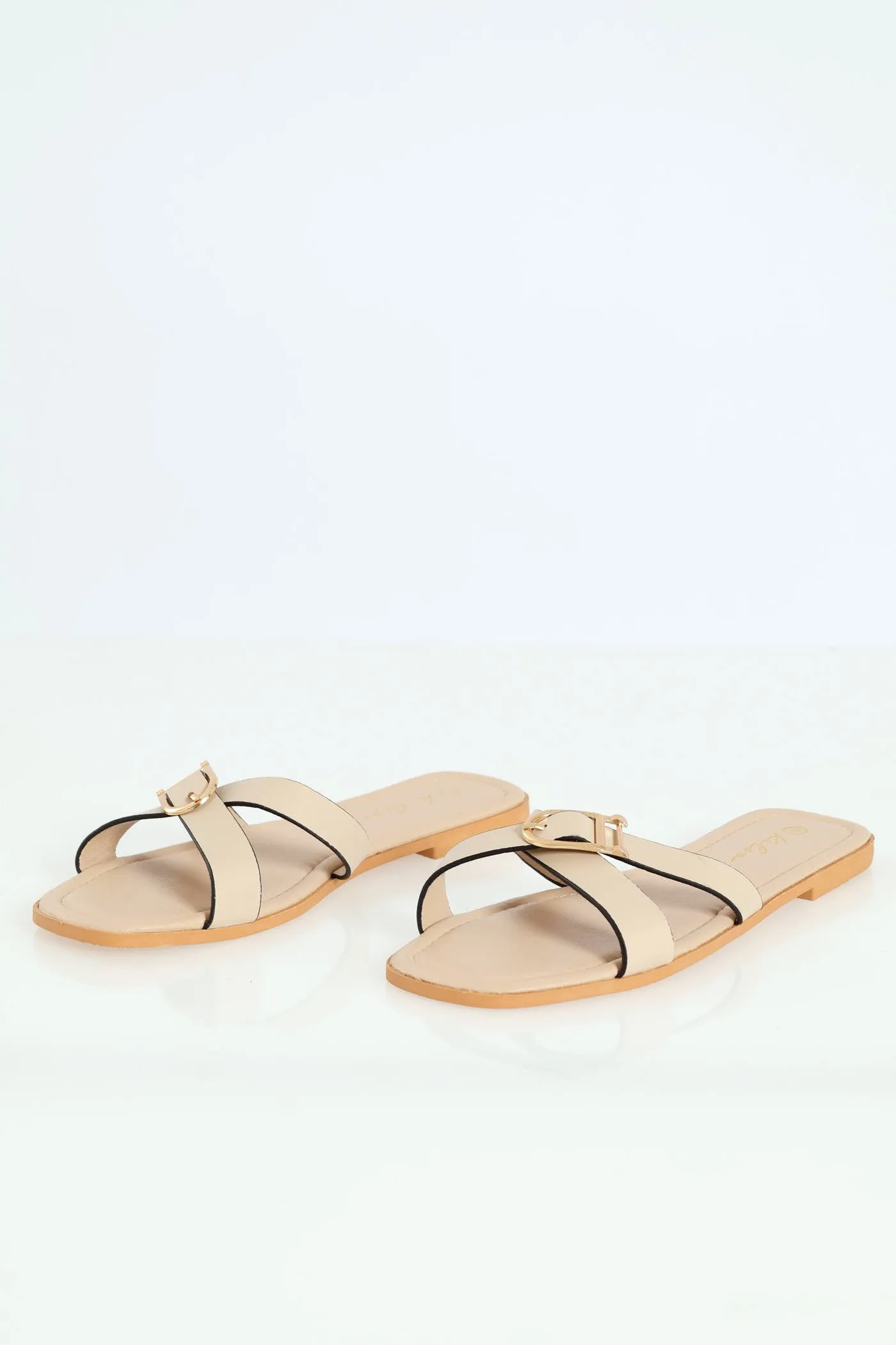 Ladies Cross Strap Buckled Mule Sandal - White