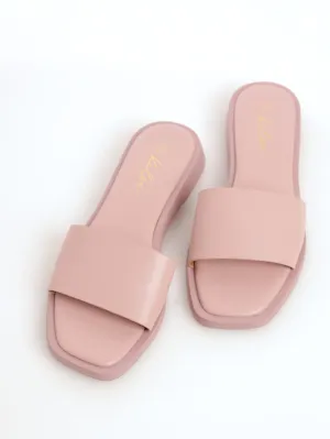 Ladies Square Toe Padded Mule Sandal - Mauve