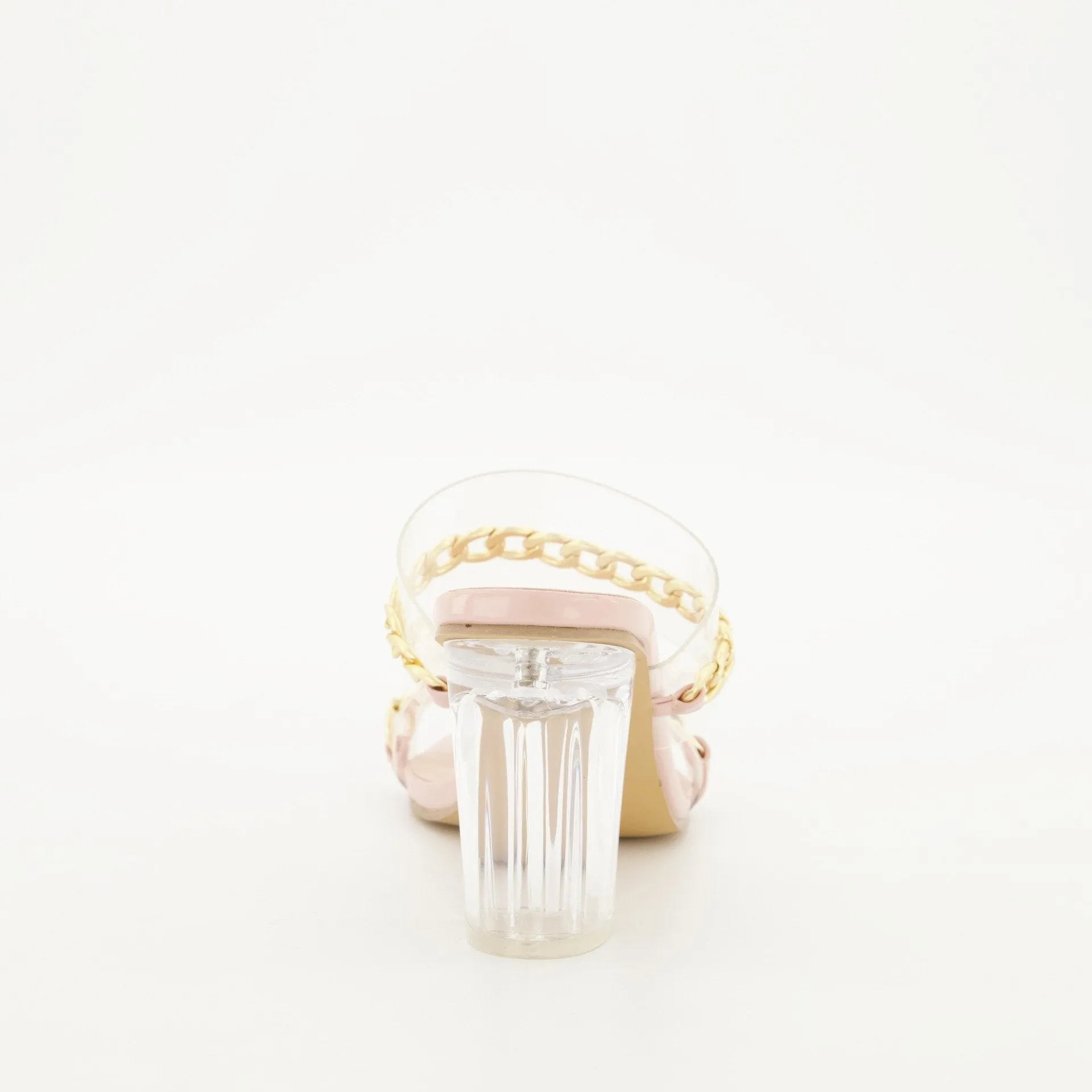 Ladies Square Toe Perspex Block Heel with Chain - Blush