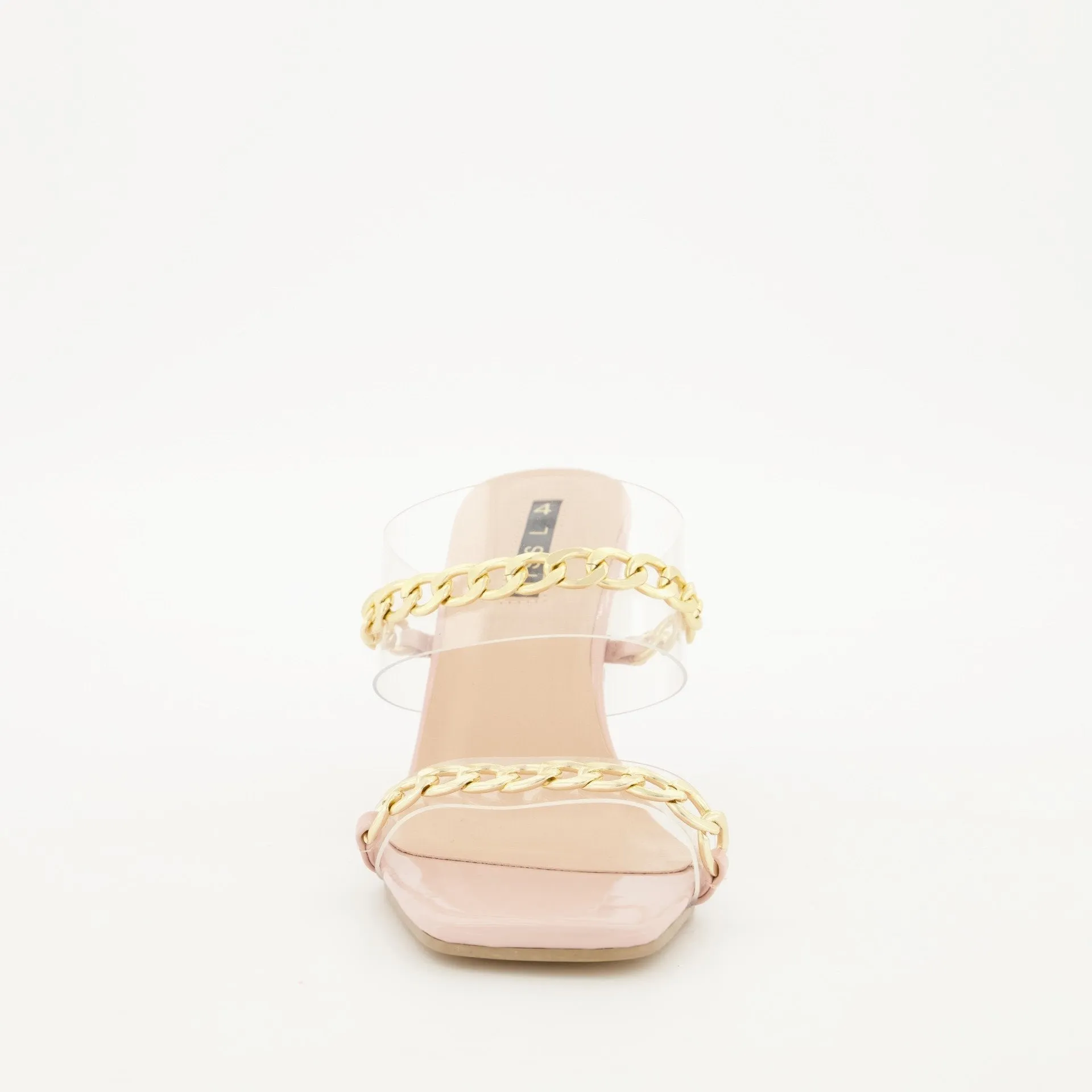 Ladies Square Toe Perspex Block Heel with Chain - Blush