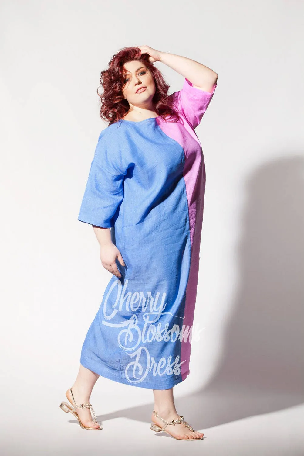 Linen Kaftan Dress, Colorblock Dress, Plus Size Linen, Boho Clothing, Summer Linen Dress, Oversize Dress, Pocket Dress, Loose Linen Dress