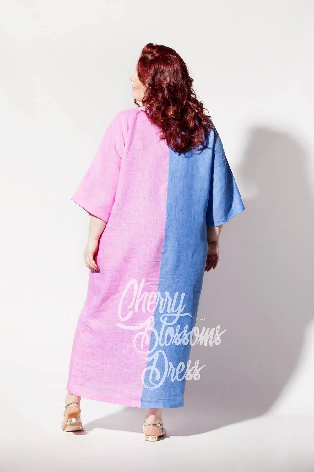 Linen Kaftan Dress, Colorblock Dress, Plus Size Linen, Boho Clothing, Summer Linen Dress, Oversize Dress, Pocket Dress, Loose Linen Dress