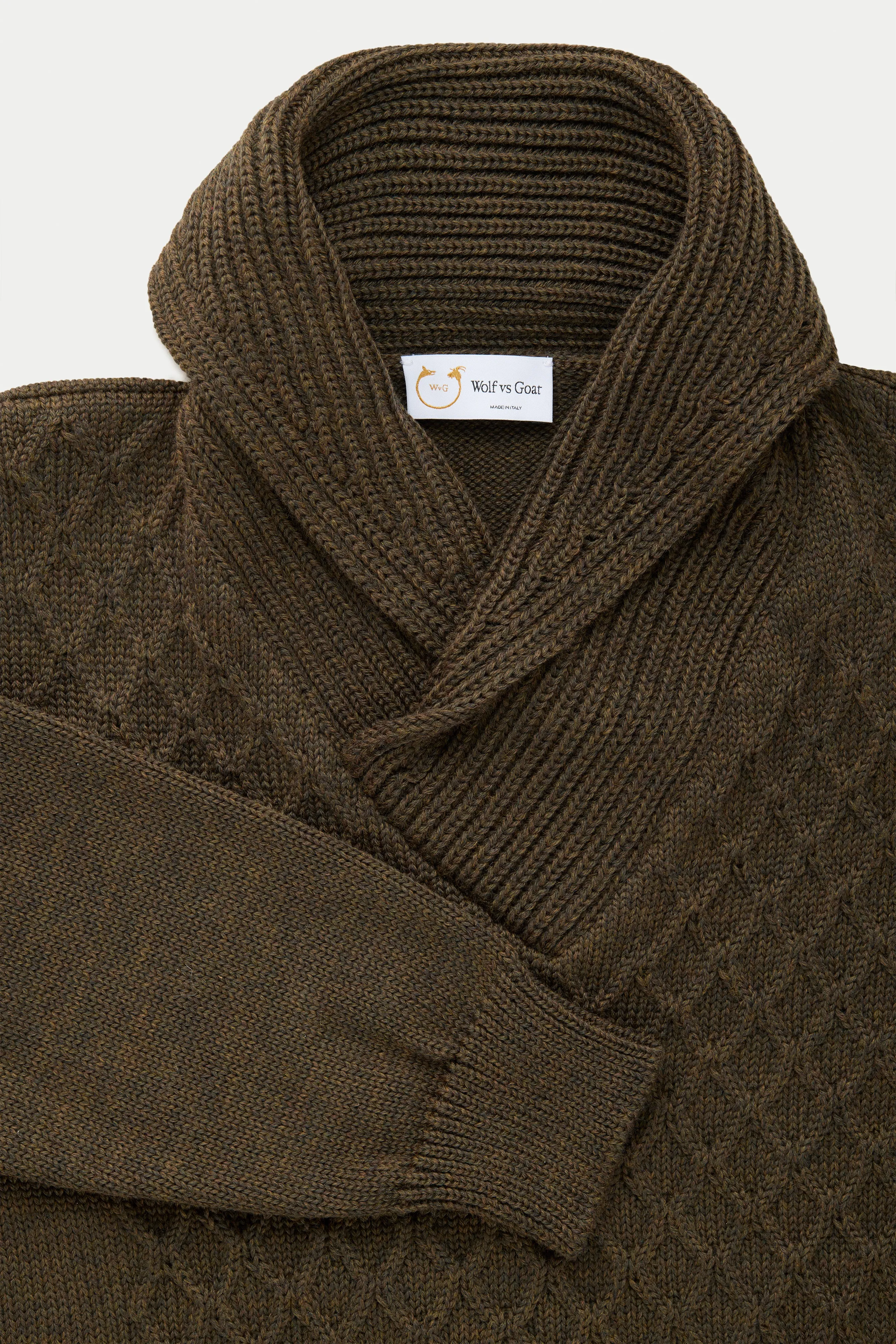 Long Sleeve Wool Knitted Shawl Collar Sweater 3 Color Options