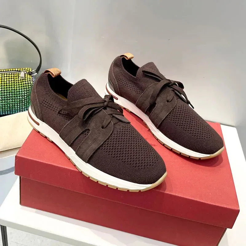 Loro*p23 Summer New Wool Sports Shoes Lace-up Knitted Breathable Casual Thick Bottom Couple Style Flats