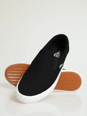 Low Cut Elasic Gussed Canvas Push In Sandal - Black