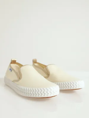 Low Cut Elastic Gussed Canvas Push In Sneaker - Beige