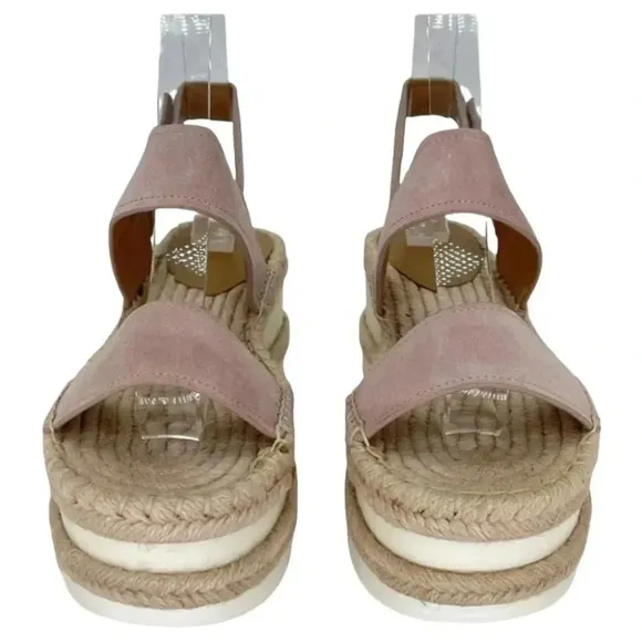 Marc Fisher LTD Platform Sandals 9M Gallia Pink Suede Jute Wrapped Slingback