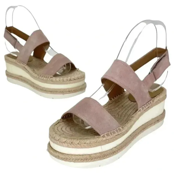 Marc Fisher LTD Platform Sandals 9M Gallia Pink Suede Jute Wrapped Slingback