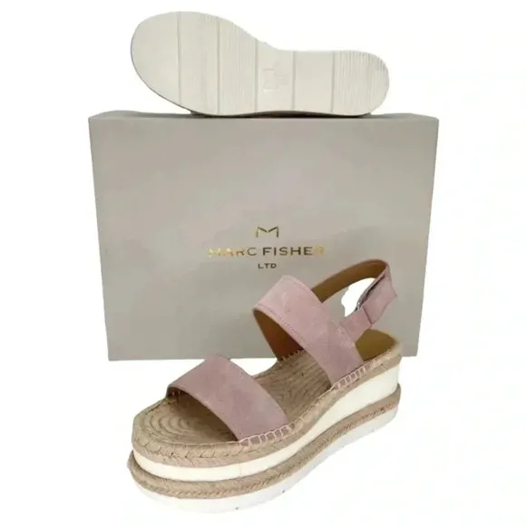 Marc Fisher LTD Platform Sandals 9M Gallia Pink Suede Jute Wrapped Slingback