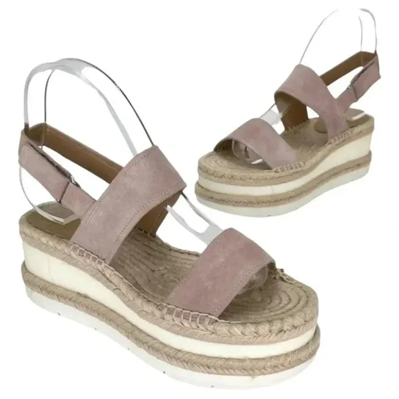 Marc Fisher LTD Platform Sandals 9M Gallia Pink Suede Jute Wrapped Slingback