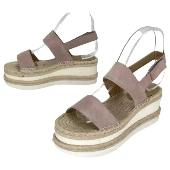 Marc Fisher LTD Platform Sandals 9M Gallia Pink Suede Jute Wrapped Slingback