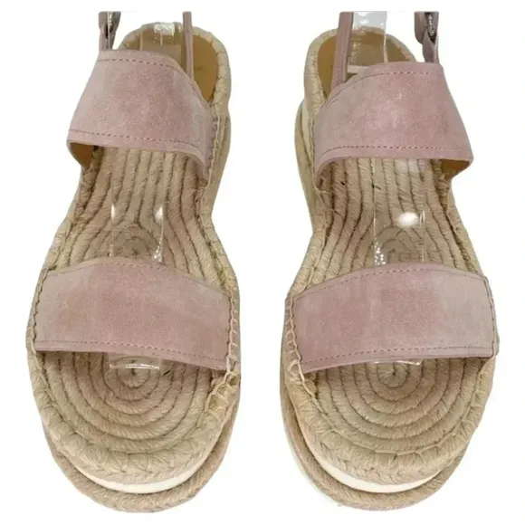 Marc Fisher LTD Platform Sandals 9M Gallia Pink Suede Jute Wrapped Slingback