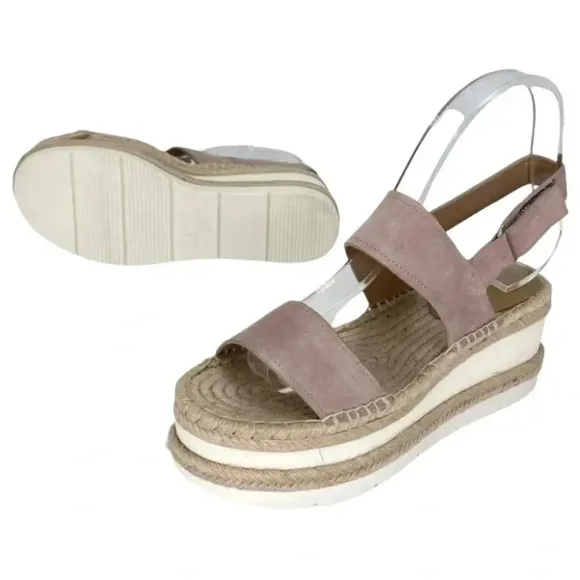 Marc Fisher LTD Platform Sandals 9M Gallia Pink Suede Jute Wrapped Slingback
