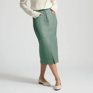 Margot Long Line Leather Skirt - Sage
