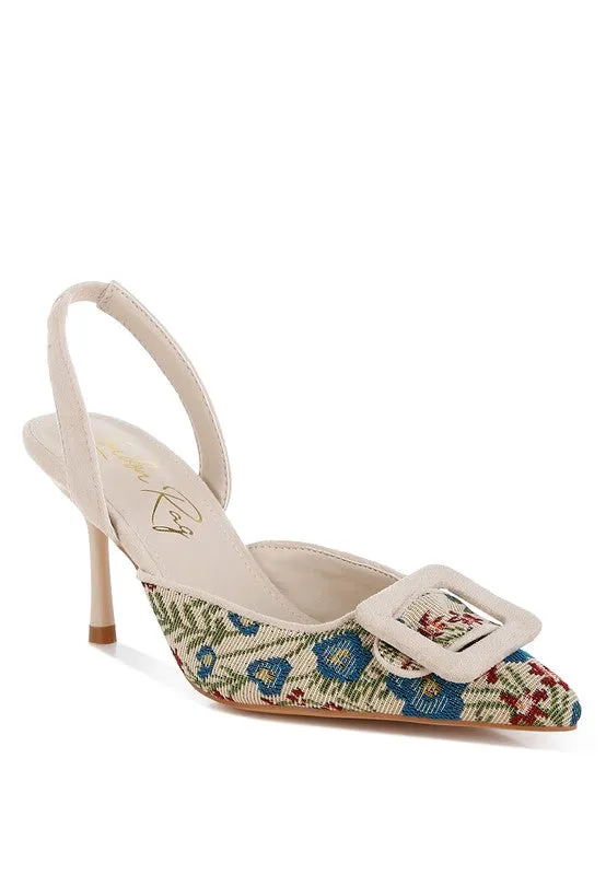 Miraya Embroidered Buckle Detail Stiletto Heels