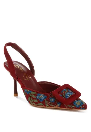 Miraya Embroidered Buckle Detail Stiletto Heels