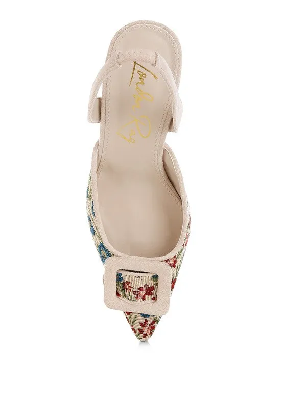 Miraya Embroidered Buckle Detail Stiletto Heels