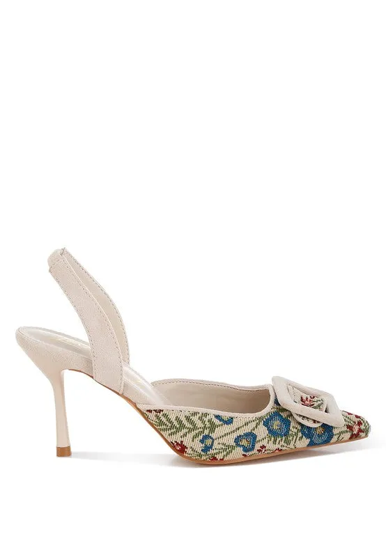 Miraya Embroidered Buckle Detail Stiletto Heels