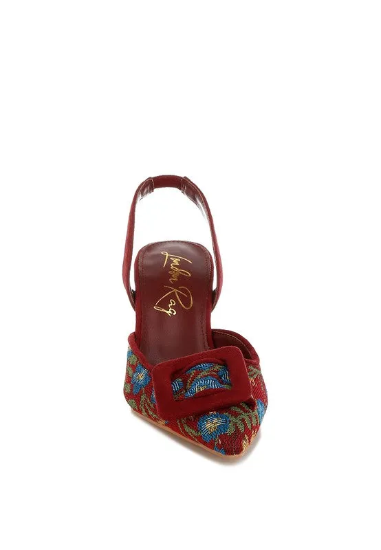 Miraya Embroidered Buckle Detail Stiletto Heels