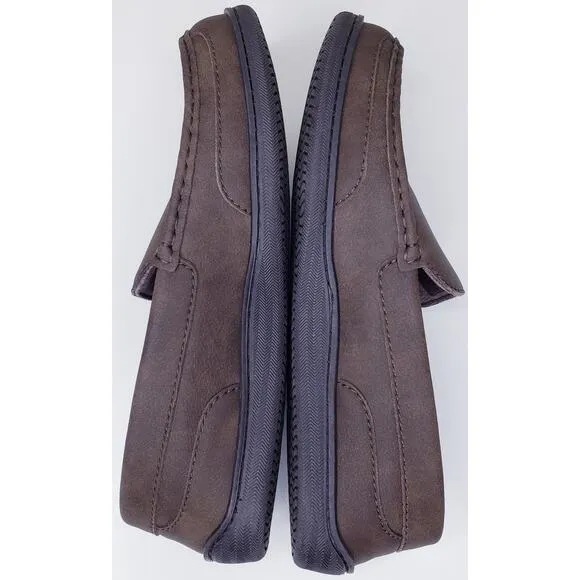 MY SLIPPERS (My Pillow) Brown Leather Slip On Moccasin Loafer Men's Size 12 EUC