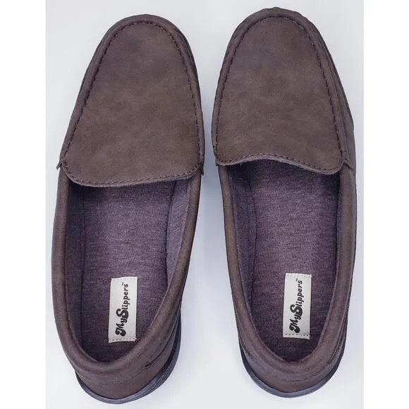 MY SLIPPERS (My Pillow) Brown Leather Slip On Moccasin Loafer Men's Size 12 EUC