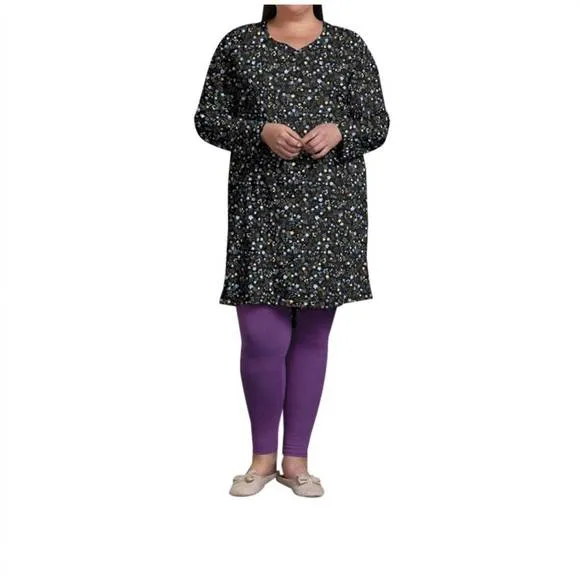 NEW ON THE PLUS SIDE cotton long sleeve sleep top - plus in black ditsy floral