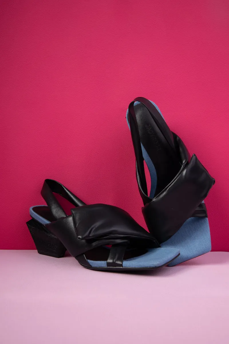 Nicolette Wrap Strap Leather Slingback - Black