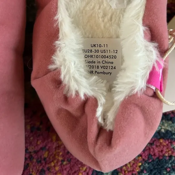 NWT Joules | Girl’s pink suede sherpa lined slippers, hot pink pom poms sz 11-12